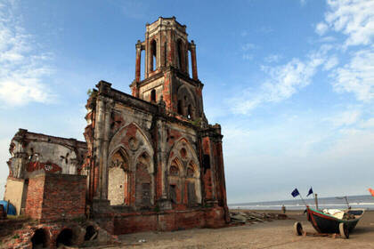 Church ruins on Nam Dinh beach in Vietnam