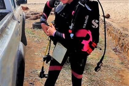 Team leader Martha in a diving suit
