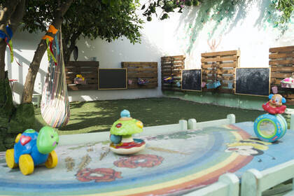 Play table with toys outside